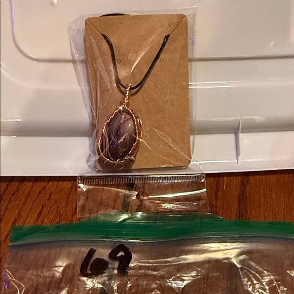 Artisan Purple Stone Necklace with Gold Wire - Picture 3 of 3